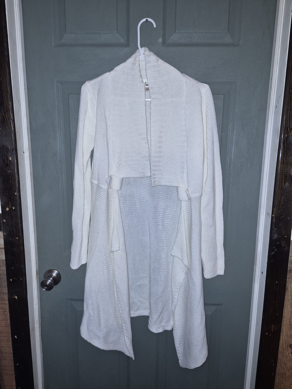 Juniors Cream Open-Front Draped Cardigan
